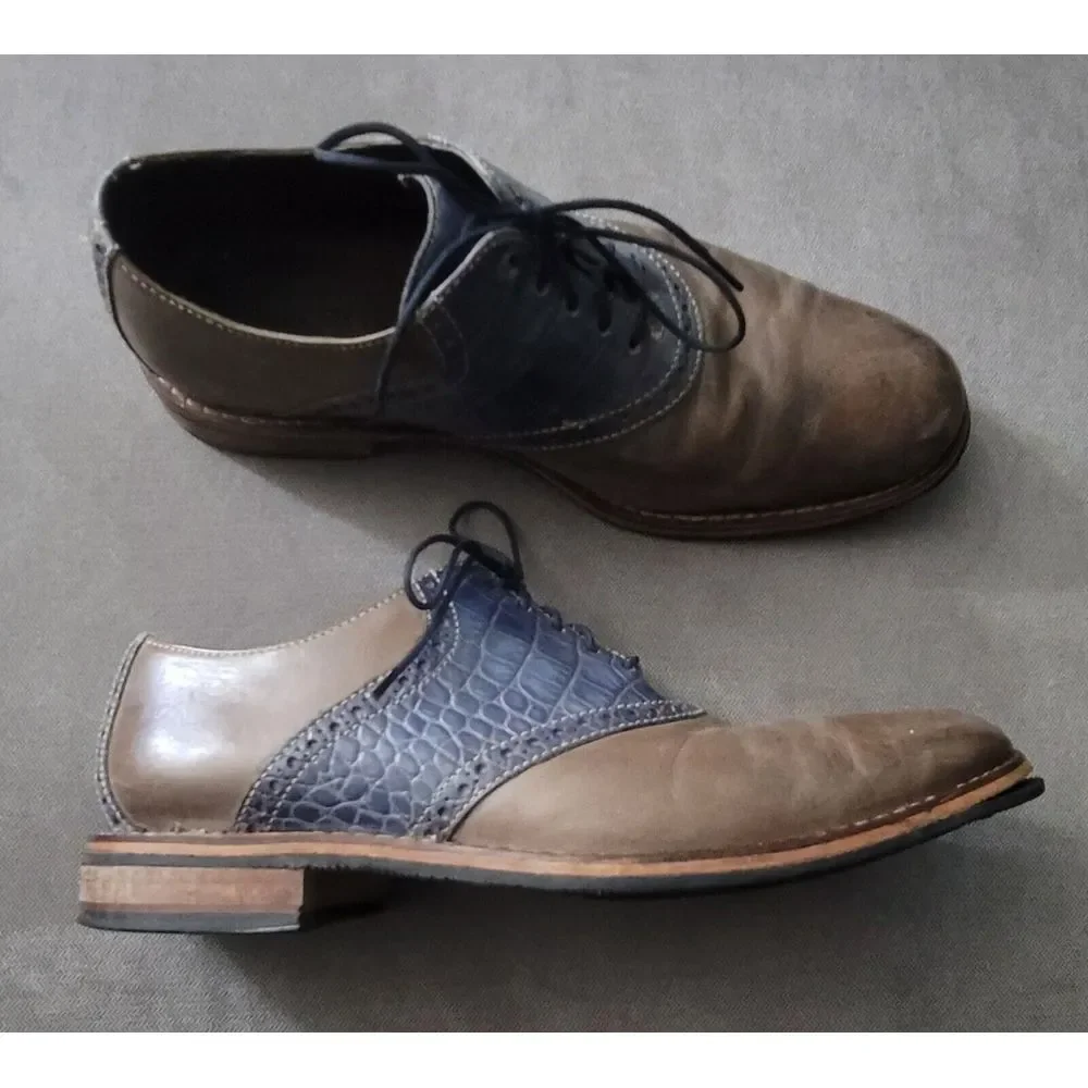 Cole Haan Men's Colton Saddle Oxford Dress Shoes in Brown‎ Blue Leather Size 9.5
